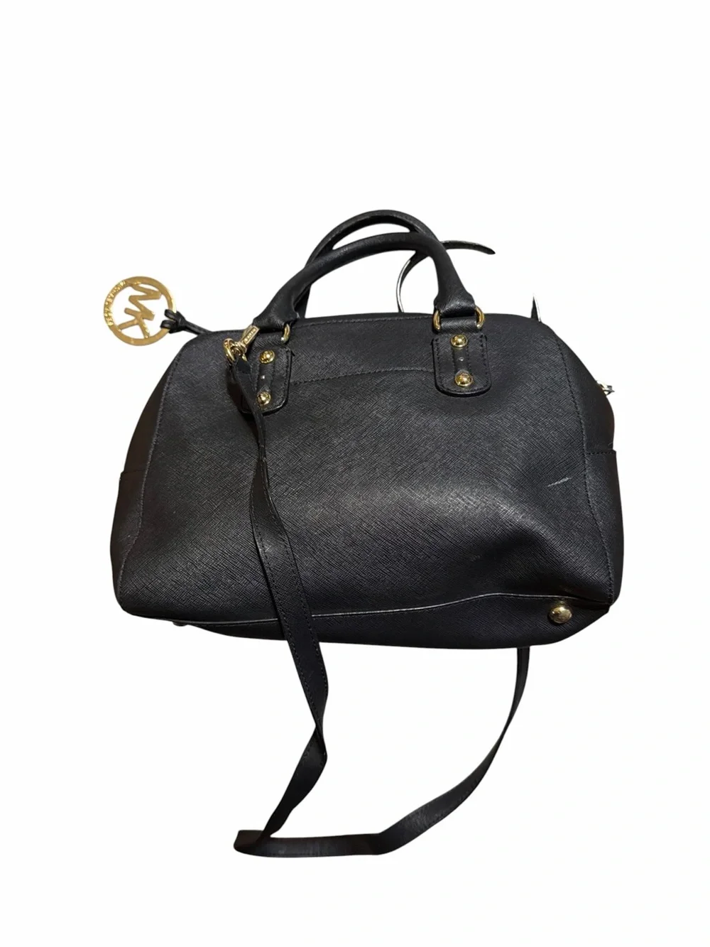 Michael Kors Black Leather Satchel with Gold Hardware